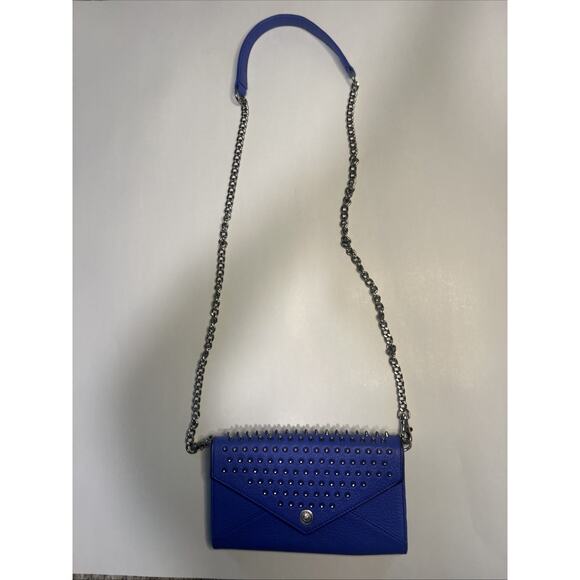 Rebecca Minkoff Leather Spiked Studded Crossbody Wallet on a Chain In Purple - Picture 1 of 9